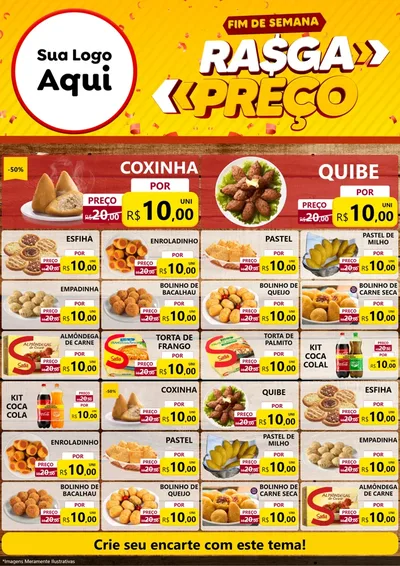 Modelo de Encarte para Encarte A4 Vertical com o tema Fim de Semana Rasga Preços para Salgadaria