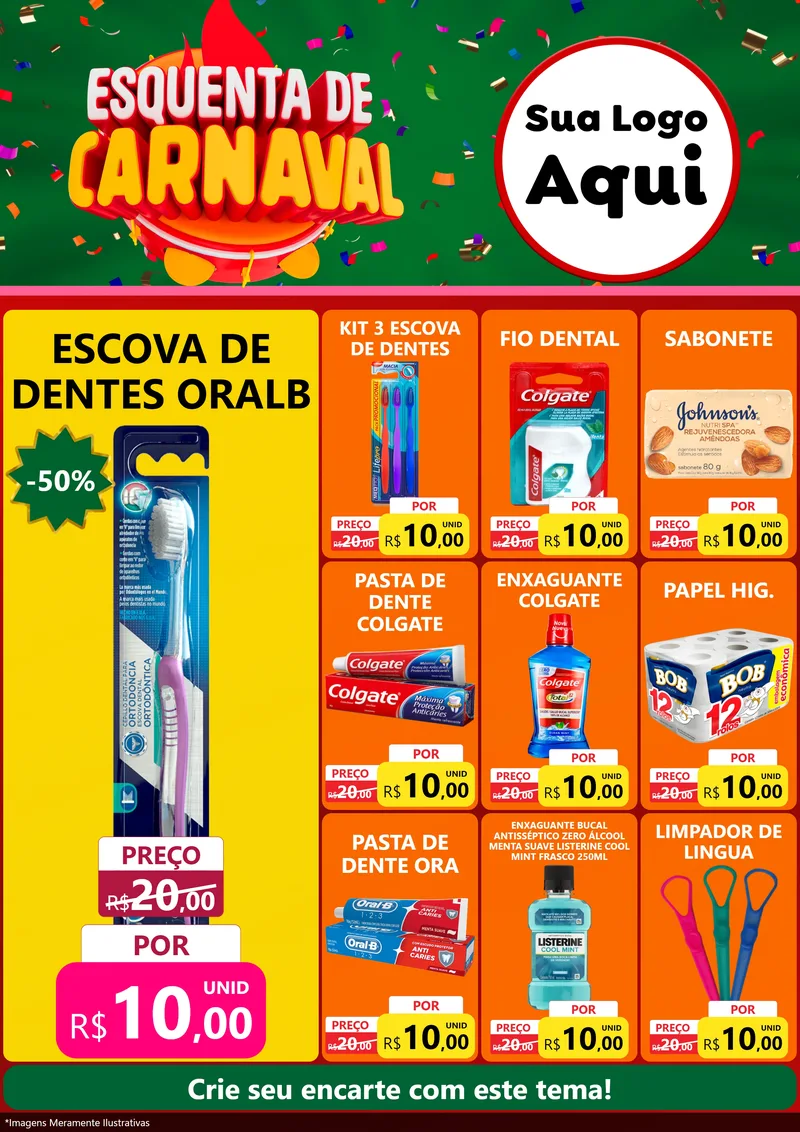 Modelo de Encarte para Encarte A4 Vertical com o tema Esquenta de Carnaval para Higiene Pessoal