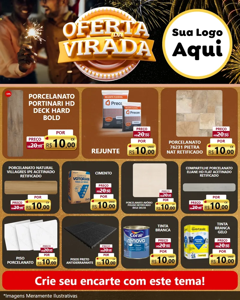 Modelo de Rede Social para Feed Instagram com o tema Oferta da Virada para Pisos e revestimentos
