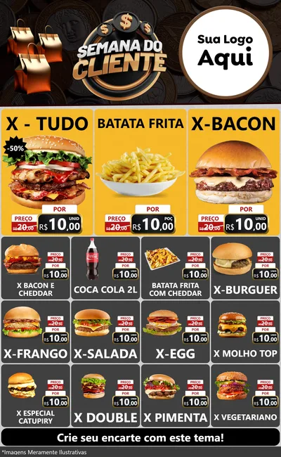 Modelo de Encarte para Encarte Grande com o tema Semana do Cliente para Hamburgueria