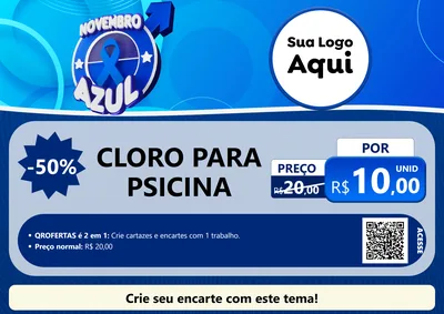 Modelo de Cartaz para Cartaz A4 Horizontal com o tema Novembro Azul para Produtos para Piscina