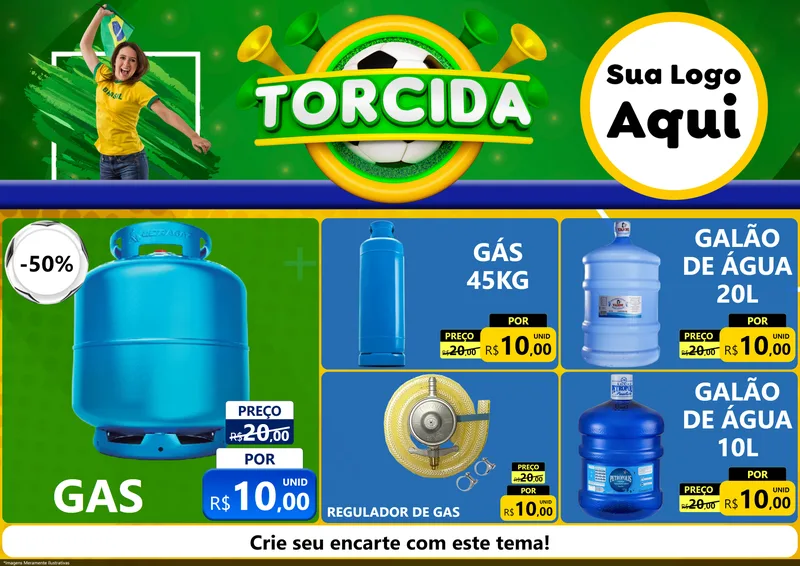 Modelo de Encarte para Encarte A4 Horizontal com o tema Torcida para Água e gás