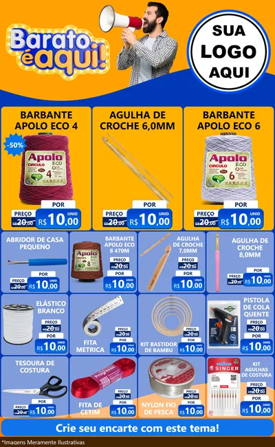 Modelo de Encarte para Encarte Grande com o tema Barato é aqui para Armarinho e Aviamentos