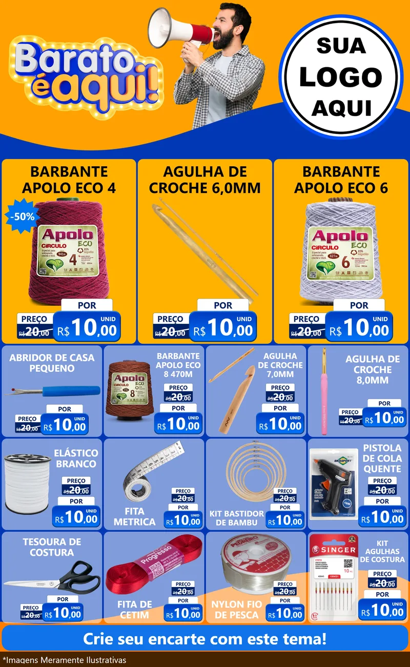 Modelo de Encarte para Encarte Grande com o tema Barato é aqui para Armarinho e Aviamentos