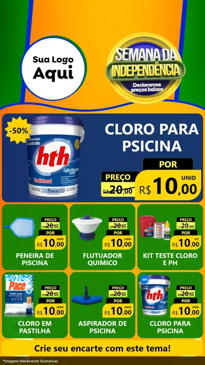 Modelo de Rede Social para Stories com o tema Semana da Independência Declaramos Preços Baixos para Produtos para Piscina