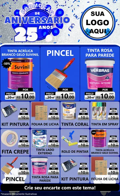 Modelo de Encarte para Encarte Grande com o tema Promoção de Aniversário - 25 Anos para Tintas e Ferramentas