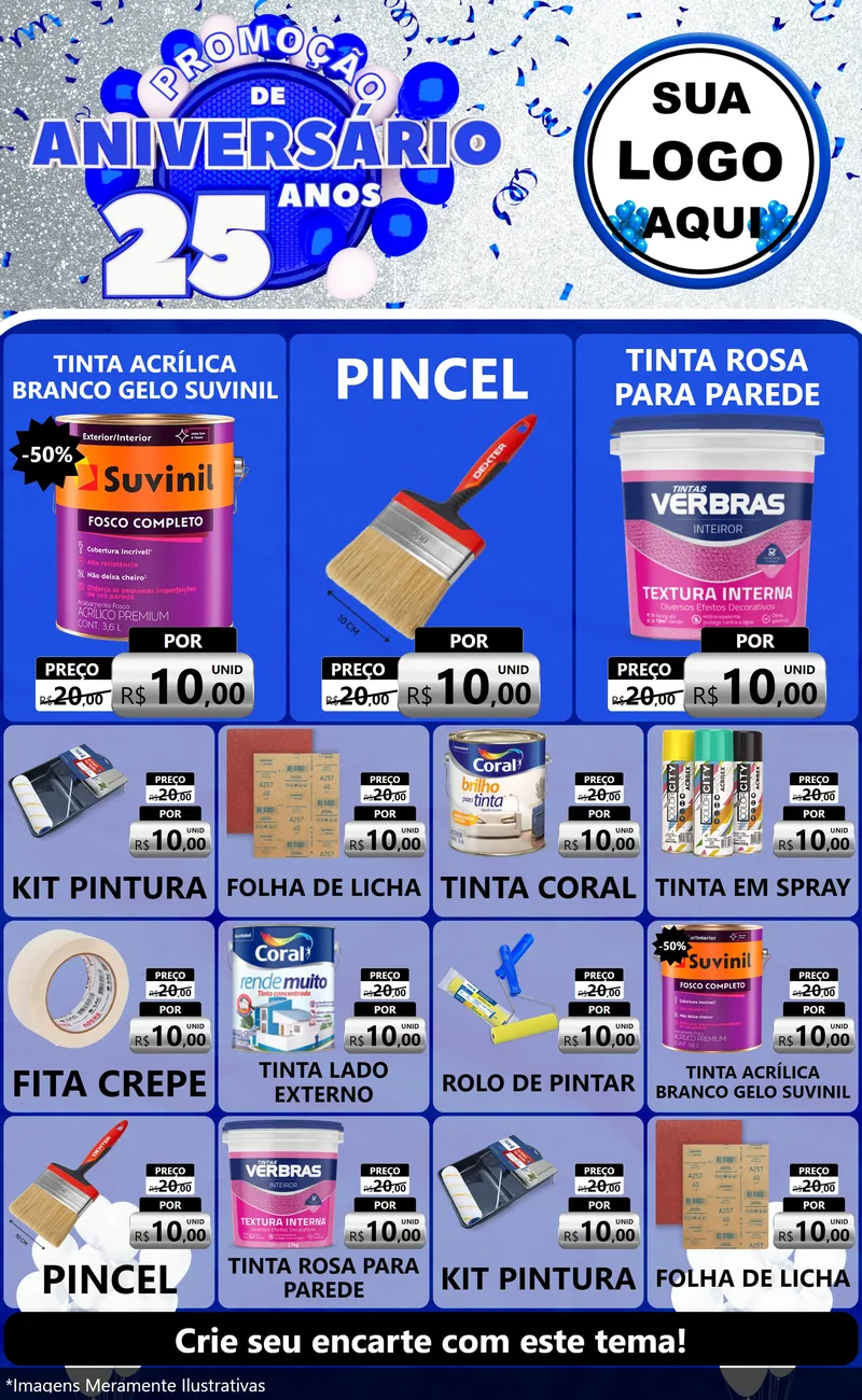 Modelo de Encarte para Encarte Grande com o tema Promoção de Aniversário - 25 Anos para Tintas e Ferramentas
