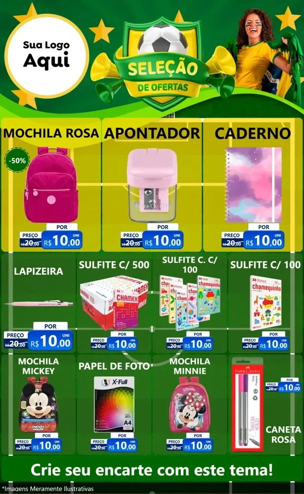 Modelo de Encarte para Encarte Grande com o tema Seleção de Ofertas - Copa para Papelaria