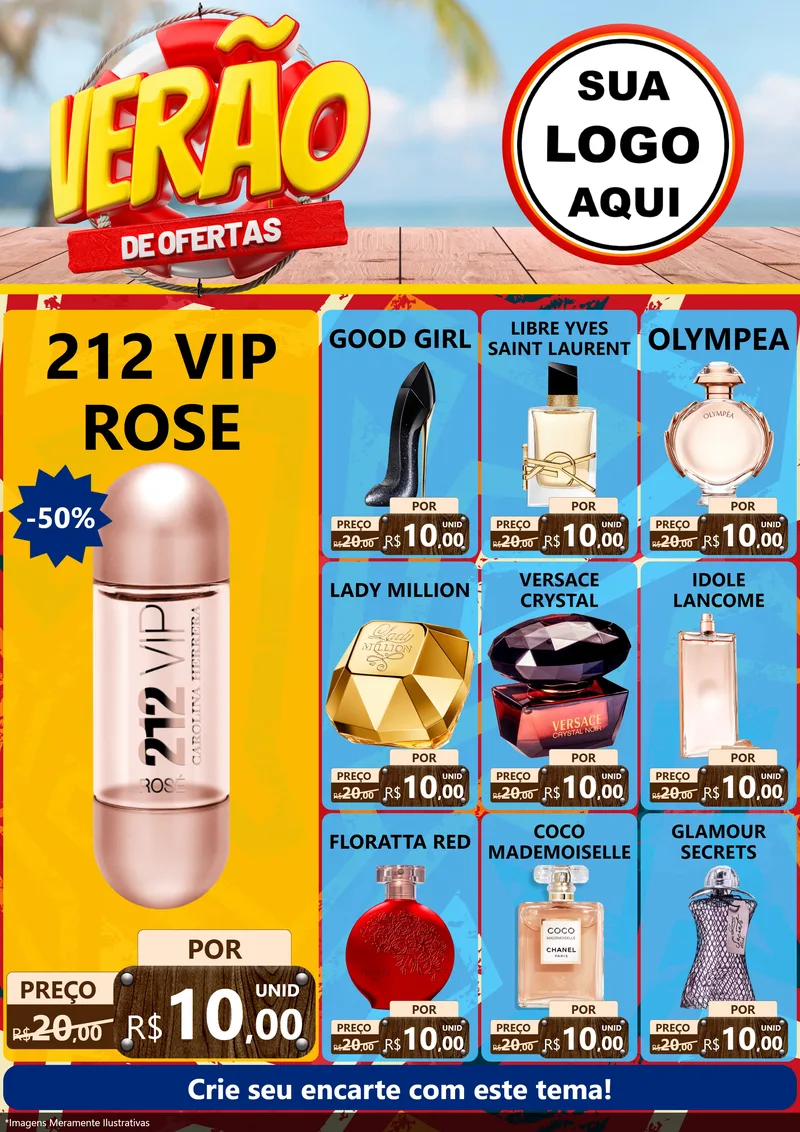Modelo de Encarte para Encarte A4 Vertical com o tema Verão de Ofertas para Perfumes