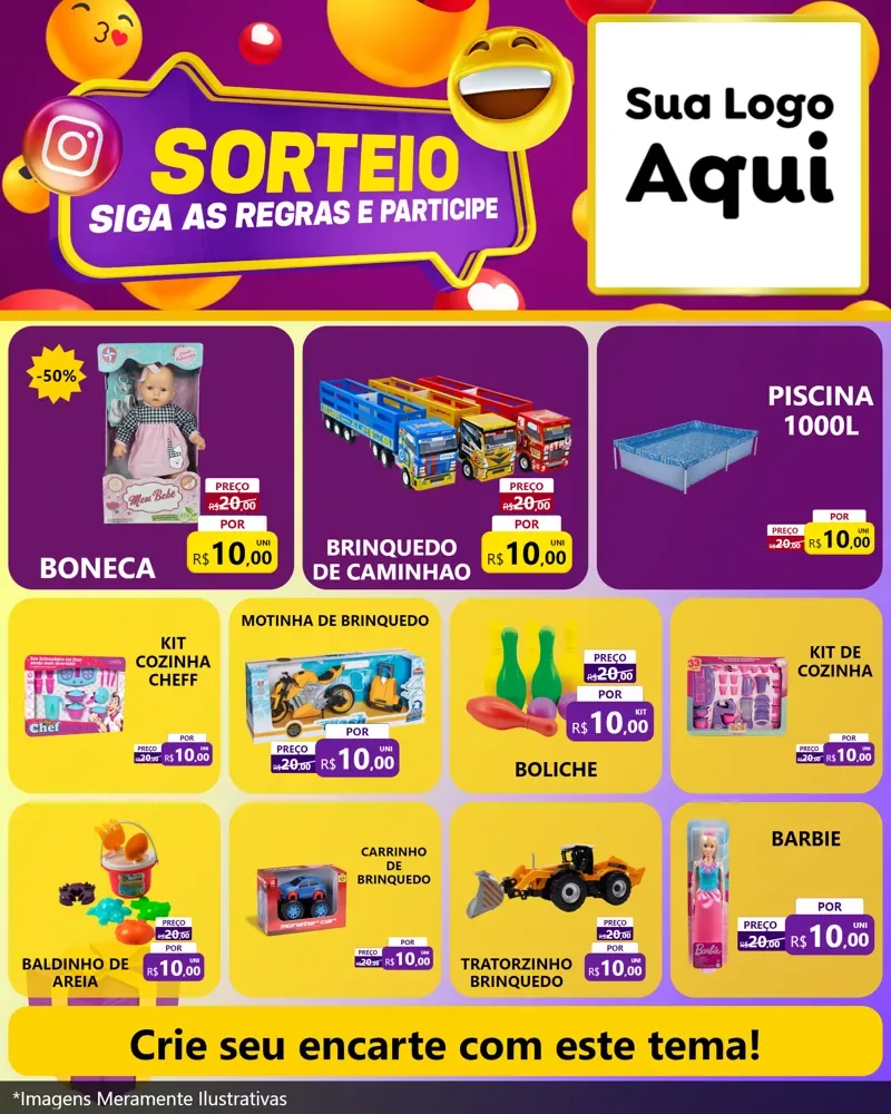 Modelo de Rede Social para Feed Instagram com o tema Sorteio para Brinquedos