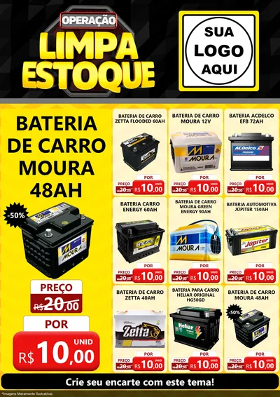 Modelo de Encarte para Encarte A4 Vertical com o tema Operação Limpa Estoque para Baterias Elétricas