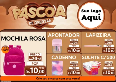 Modelo de Encarte para Encarte A4 Horizontal com o tema Páscoa de Ofertas para Papelaria