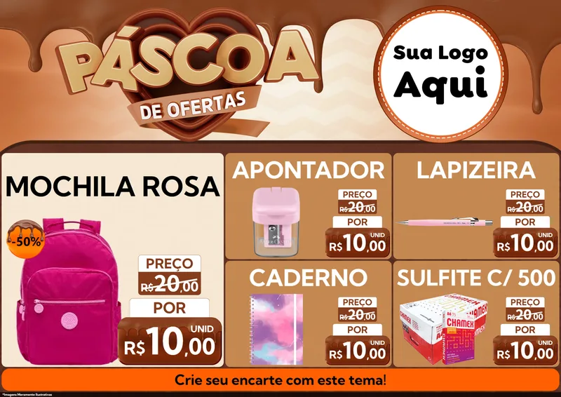 Modelo de Encarte para Encarte A4 Horizontal com o tema Páscoa de Ofertas para Papelaria