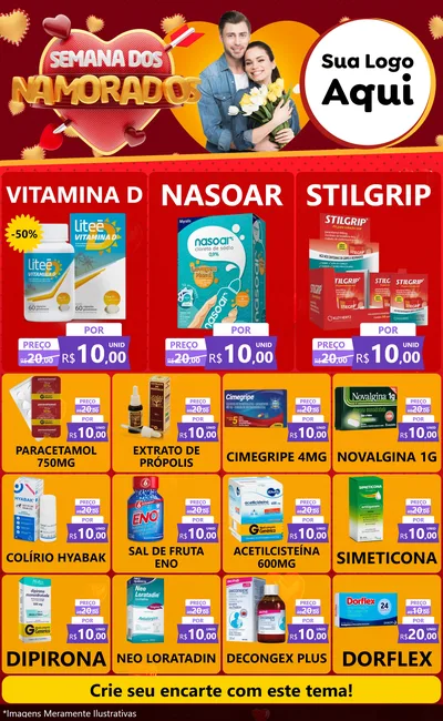 Modelo de Encarte para Encarte Grande com o tema Semana dos Namorados para Farmácia