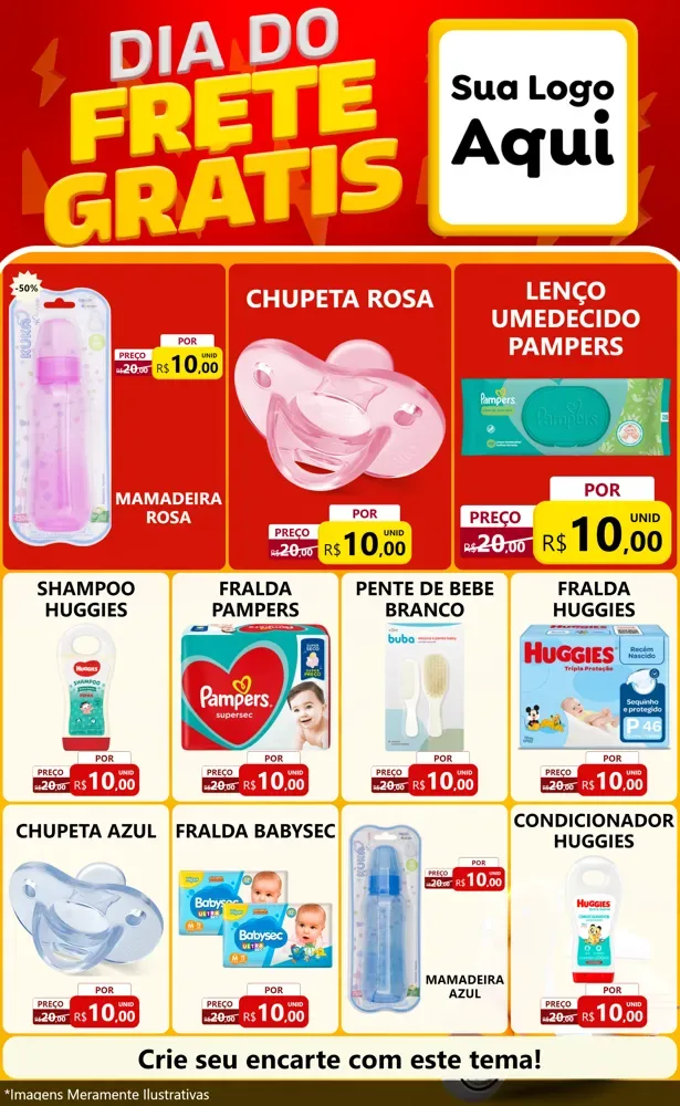 Modelo de Encarte para Encarte Grande com o tema Dia do Frete Grátis para Bebês