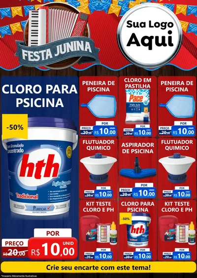 Modelo de Encarte para Encarte A4 Vertical com o tema Festa Junina para Produtos para Piscina