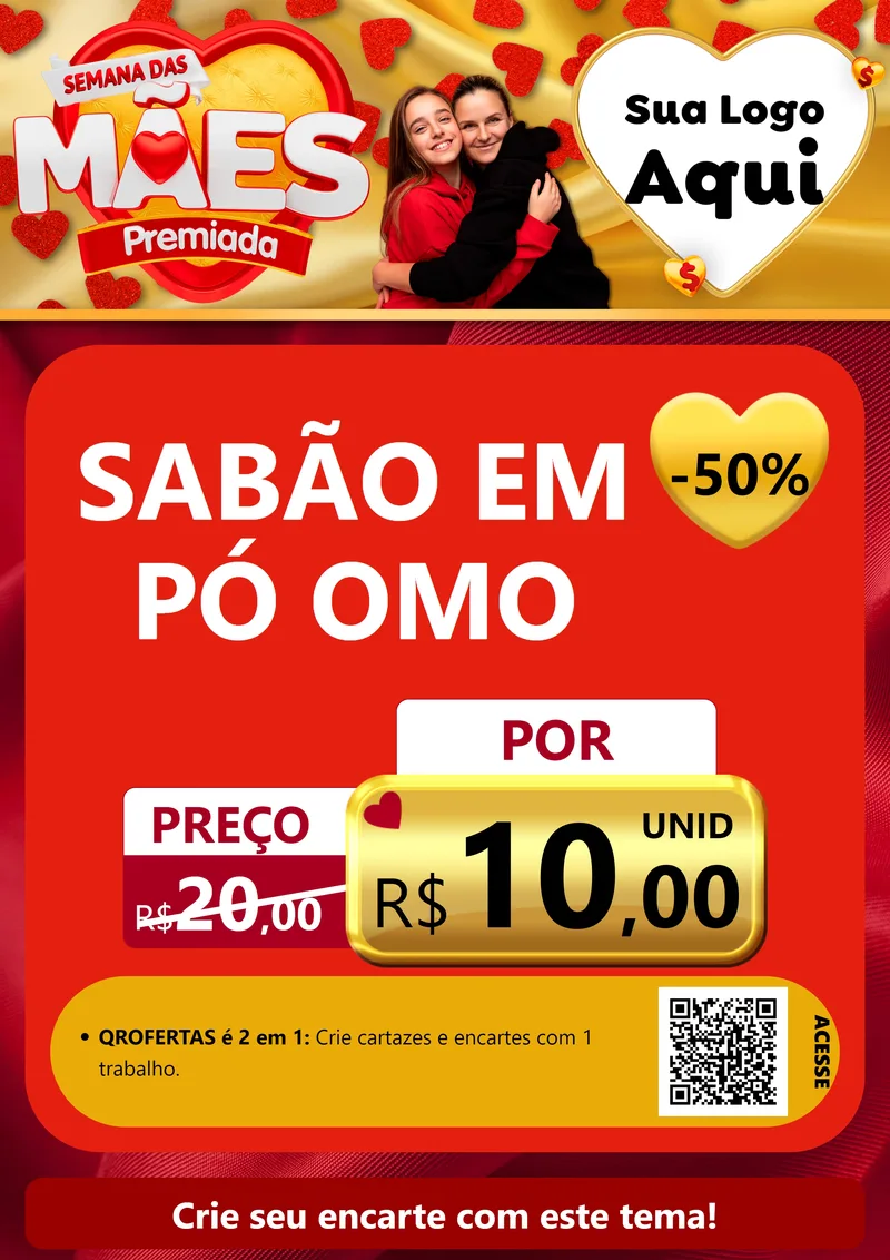 Modelo de Cartaz para Cartaz A4 Vertical com o tema Semana das Mães Premiada para Produtos de Limpeza