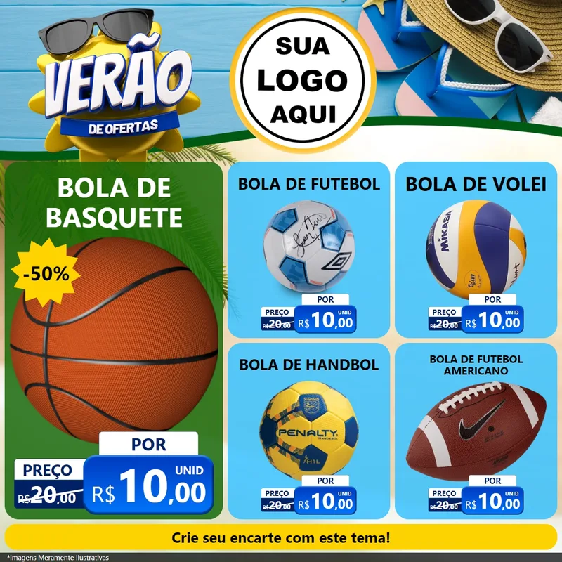 Modelo de Rede Social para Feed Facebook com o tema Verão de Ofertas para Artigos Esportivos