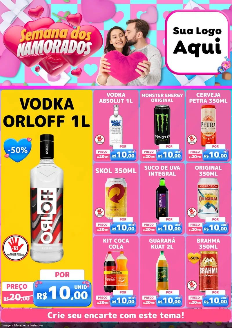 Modelo de Encarte para Encarte A4 Vertical com o tema Semana dos Namorados para Distribuidora de bebidas
