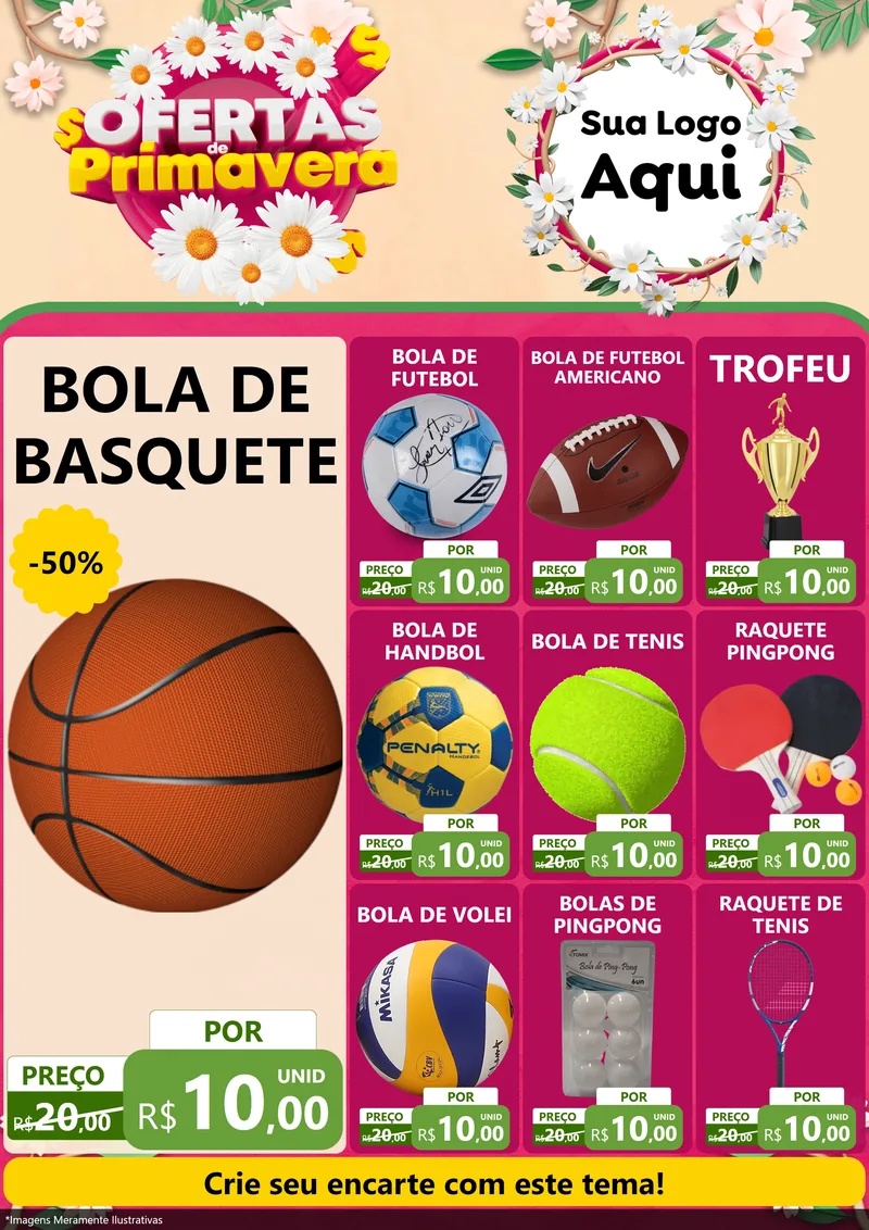 Modelo de Encarte para Encarte A4 Vertical com o tema Ofertas de Primavera para Artigos Esportivos