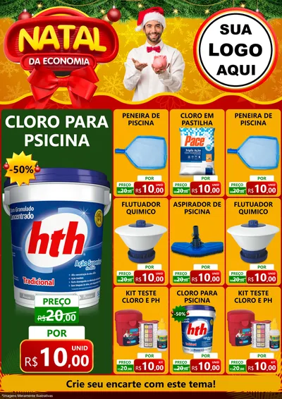 Modelo de Encarte para Encarte A4 Vertical com o tema Natal da Economia para Produtos para Piscina