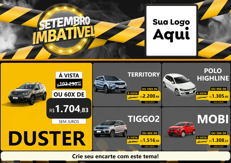 Modelo de Encarte para Encarte A4 Horizontal com o tema Setembro Imbatível para Concessionaria de Carros