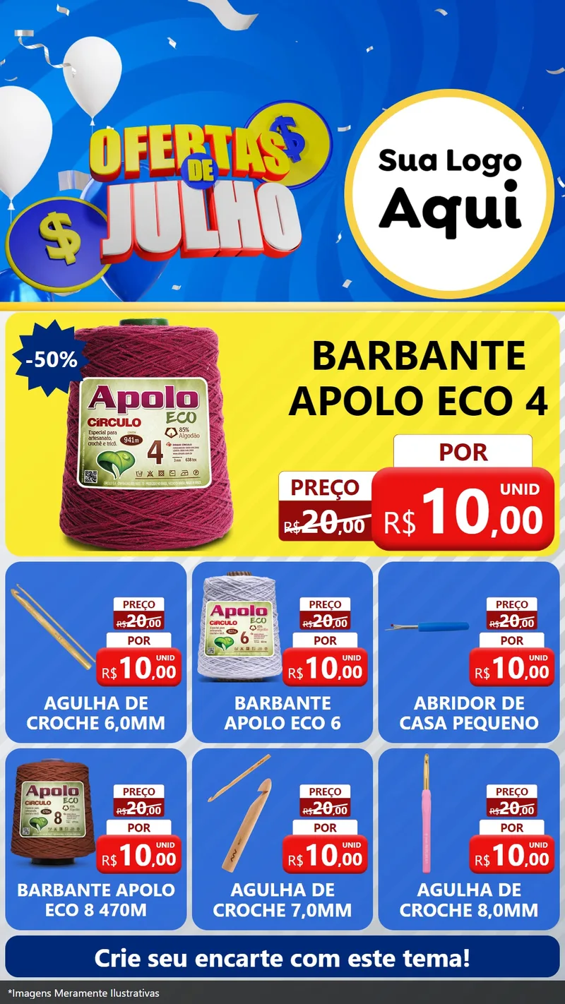 Modelo de Rede Social para Stories com o tema Ofertas de Julho para Armarinho e Aviamentos