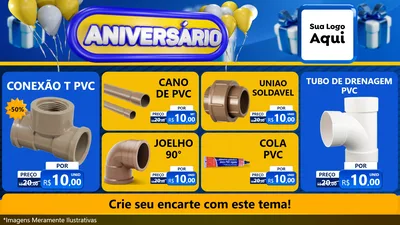 Modelo de TV para TV Horizontal com o tema Aniversário para Tubos e conexões