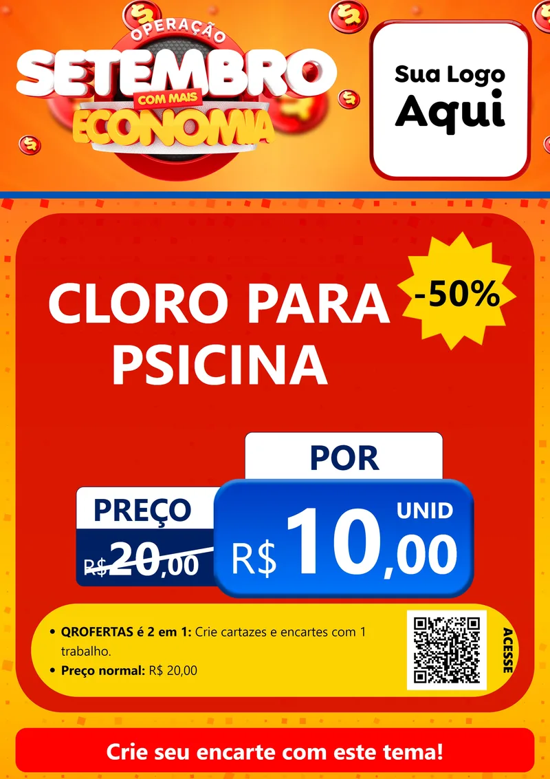 Modelo de Cartaz para Cartaz A4 Vertical com o tema Operação Setembro Com Muita Economia para Produtos para Piscina