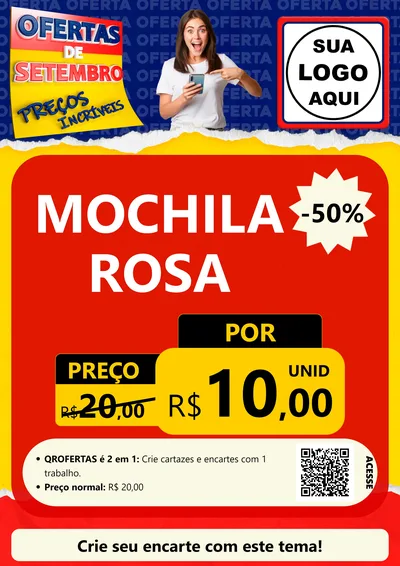Modelo de Cartaz para Cartaz A4 Vertical com o tema Ofertas de Setembro - Preços Incríveis para Papelaria