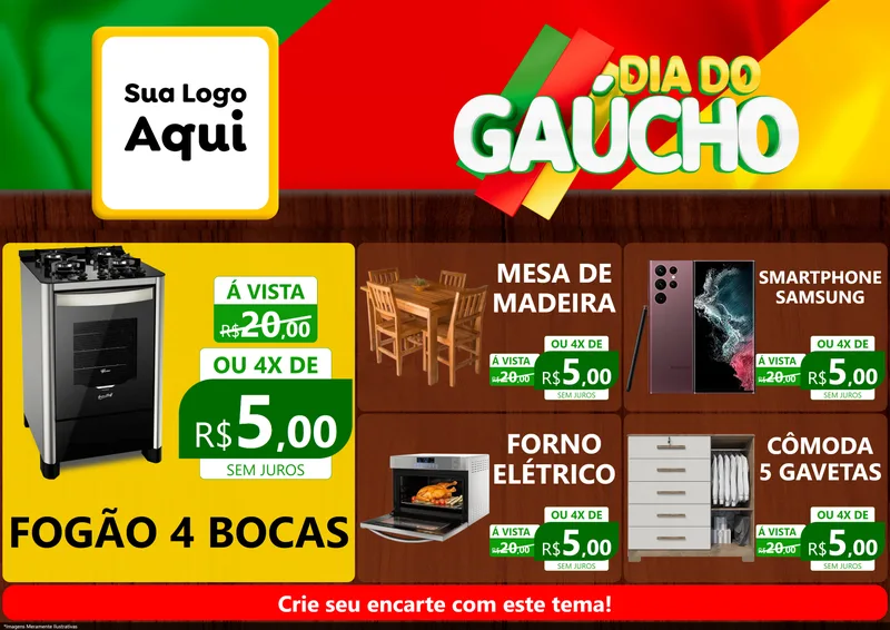 Modelo de Encarte para Encarte A4 Horizontal com o tema Dia do Gaúcho para Móveis e Eletro
