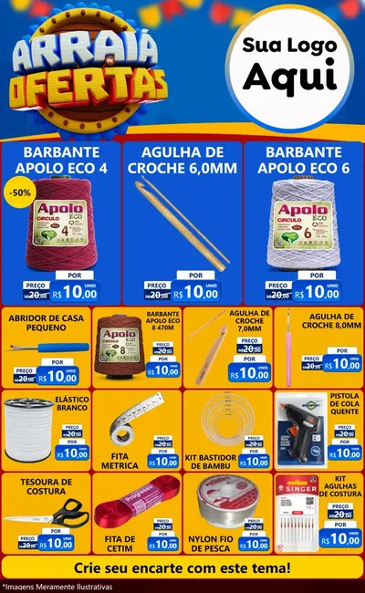 Modelo de Encarte para Encarte Grande com o tema Arraiá de Ofertas - Junina para Armarinho e Aviamentos
