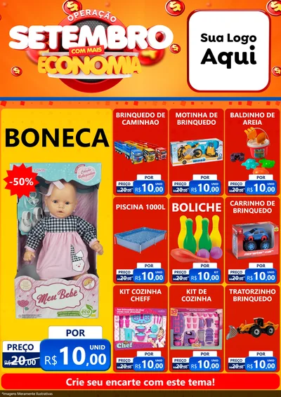 Modelo de Encarte para Encarte A4 Vertical com o tema Operação Setembro Com Muita Economia para Brinquedos
