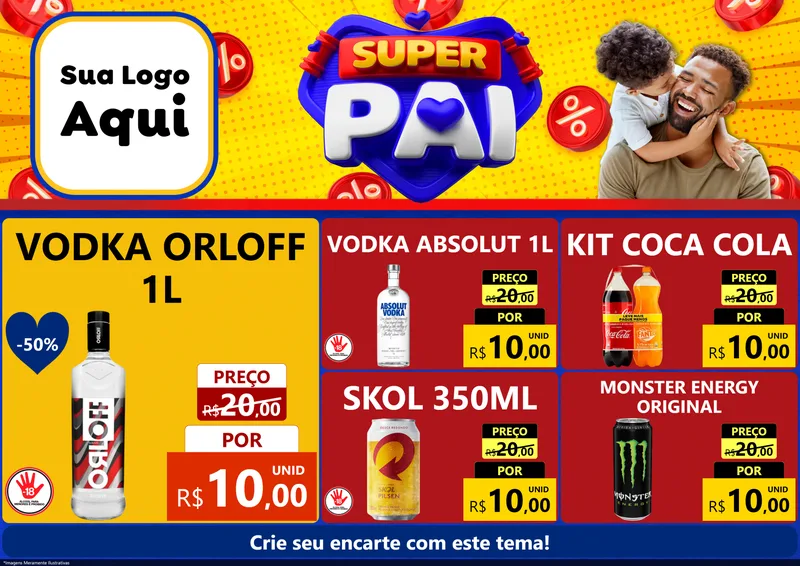 Modelo de Encarte para Encarte A4 Horizontal com o tema Super Pai para Distribuidora de bebidas