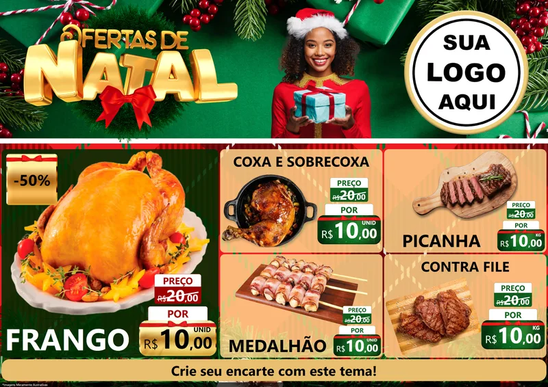 Modelo de Encarte para Encarte A4 Horizontal com o tema Ofertas de Natal para Assados