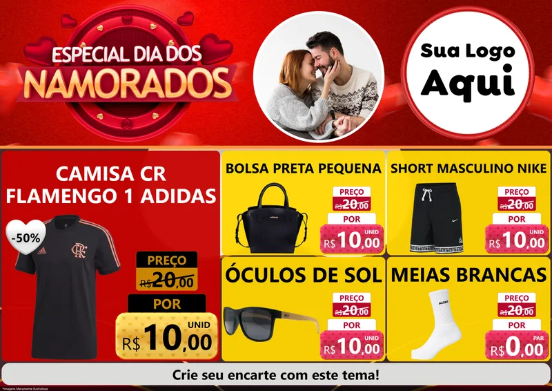 Modelo de Encarte para Encarte A4 Horizontal com o tema Especial Dia Dos Namorados para Roupas e acessórios