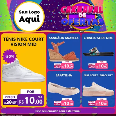 Modelo de Rede Social para Feed Facebook com o tema Carnaval de Ofertas para Calçados