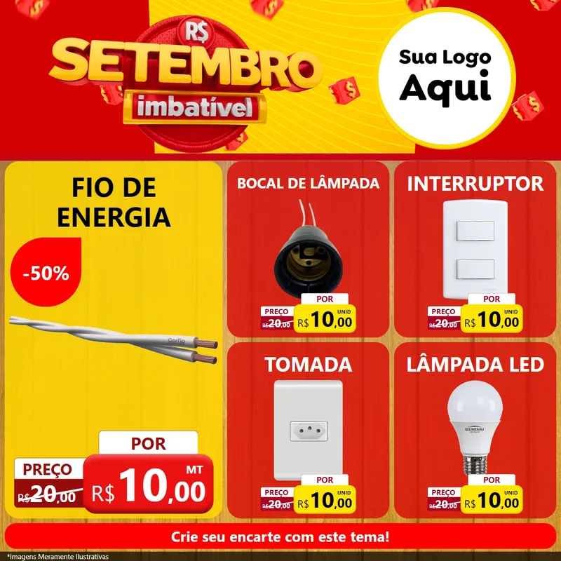 Modelo de Rede Social para Feed Facebook com o tema Setembro Imbatível para Materiais Elétricos