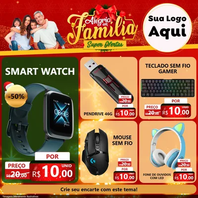 Modelo de Rede Social para Feed Facebook com o tema Alegria em Família Super Ofertas - Natal para Informática