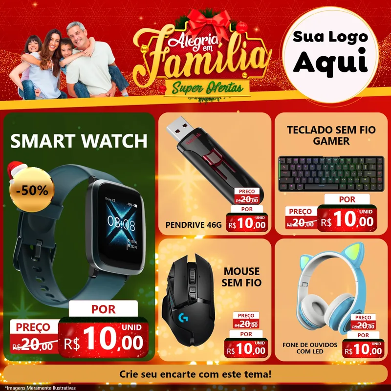 Modelo de Rede Social para Feed Facebook com o tema Alegria em Família Super Ofertas - Natal para Informática