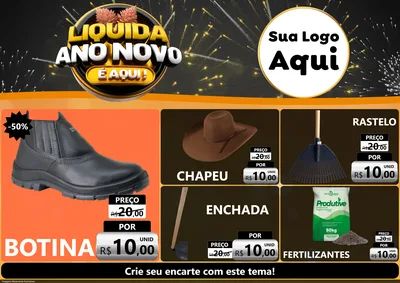 Modelo de Encarte para Encarte A4 Horizontal com o tema Liquida Ano Novo É Aqui! para Agropecuária