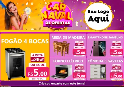 Modelo de Encarte para Encarte A4 Horizontal com o tema Carnaval de Ofertas para Móveis e Eletro