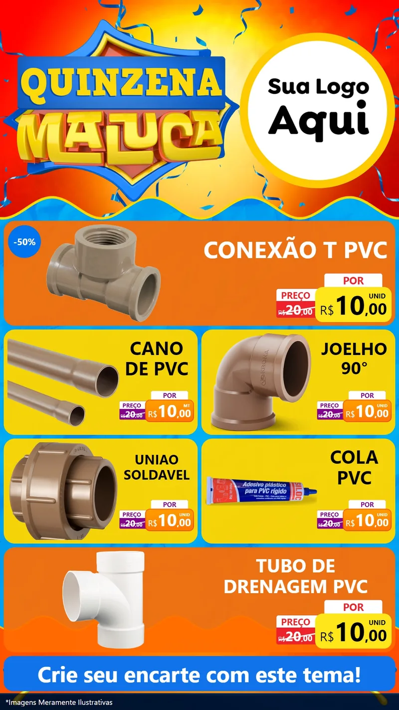 Modelo de TV para TV Vertical com o tema Quinzena Maluca para Tubos e conexões