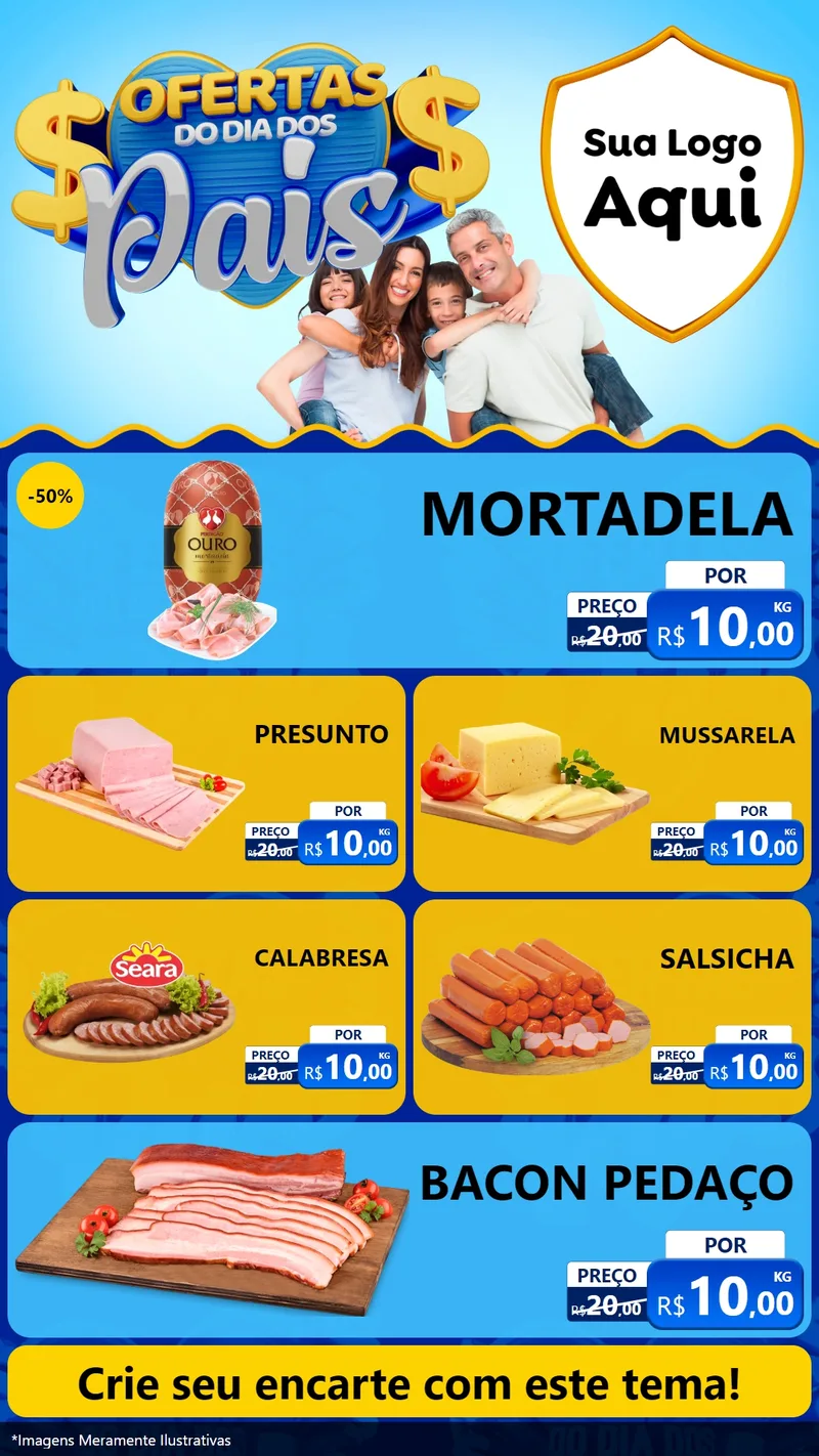 Modelo de TV para TV Vertical com o tema Ofertas do Dia dos Pais para Frios e Laticínios