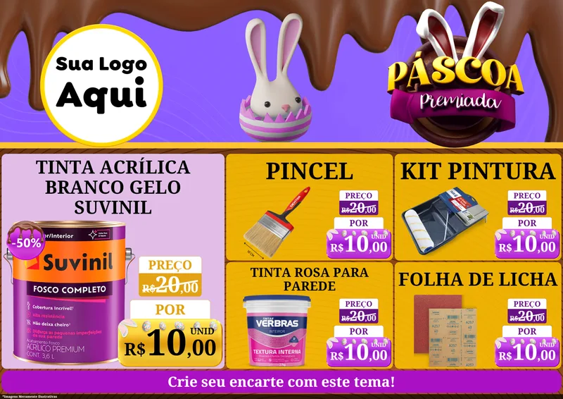 Modelo de Encarte para Encarte A4 Horizontal com o tema Páscoa Premiada para Tintas e Ferramentas