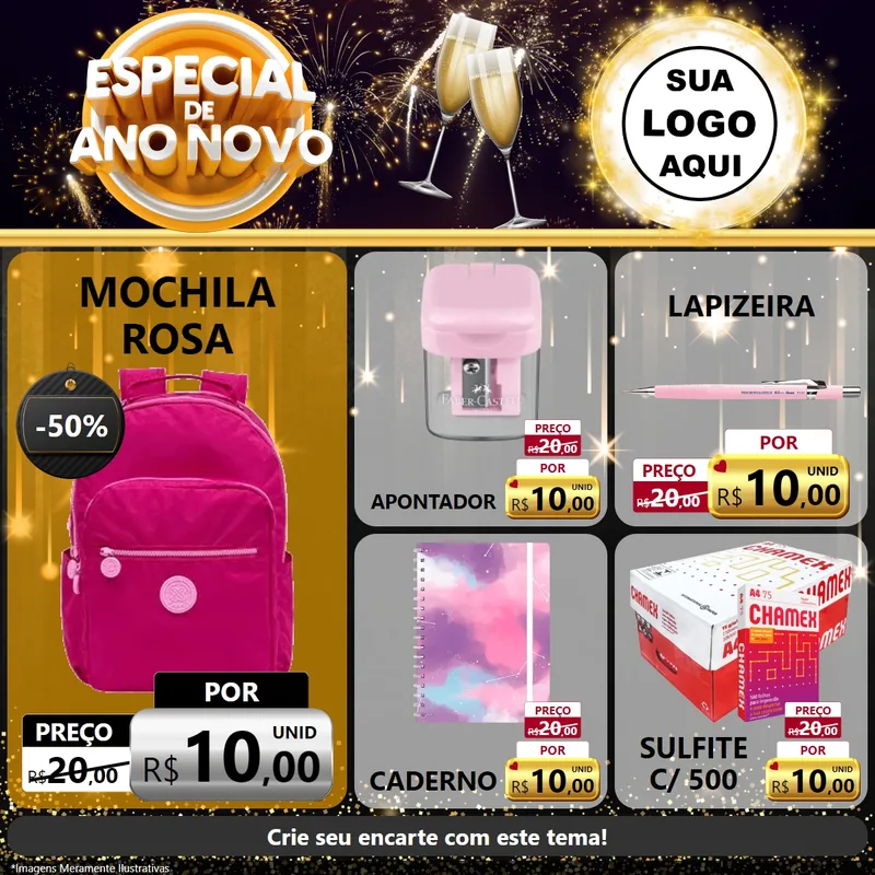 Modelo de Rede Social para Feed Facebook com o tema Especial de Ano Novo para Papelaria