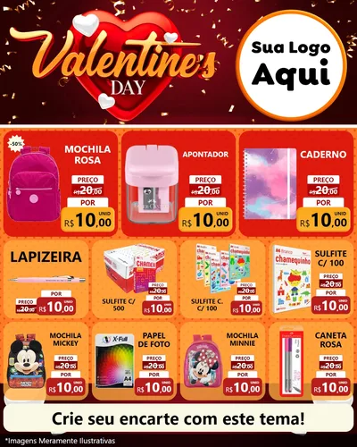 Modelo de Rede Social para Feed Instagram com o tema Valentine's Day para Papelaria
