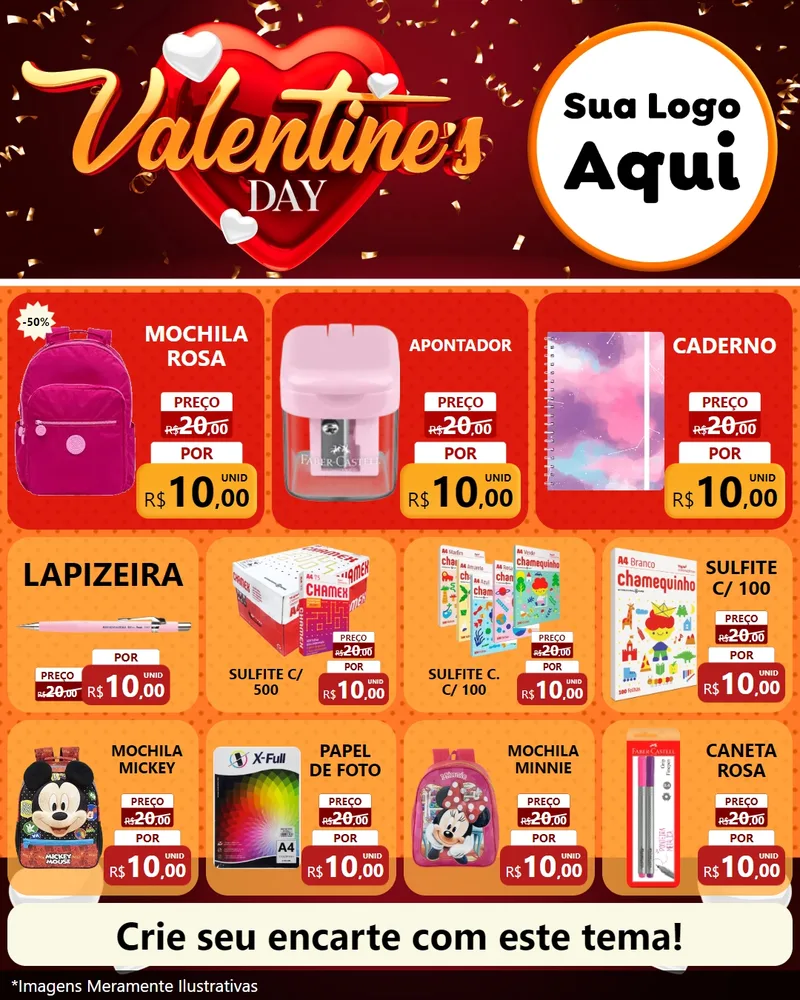 Modelo de Rede Social para Feed Instagram com o tema Valentine's Day para Papelaria