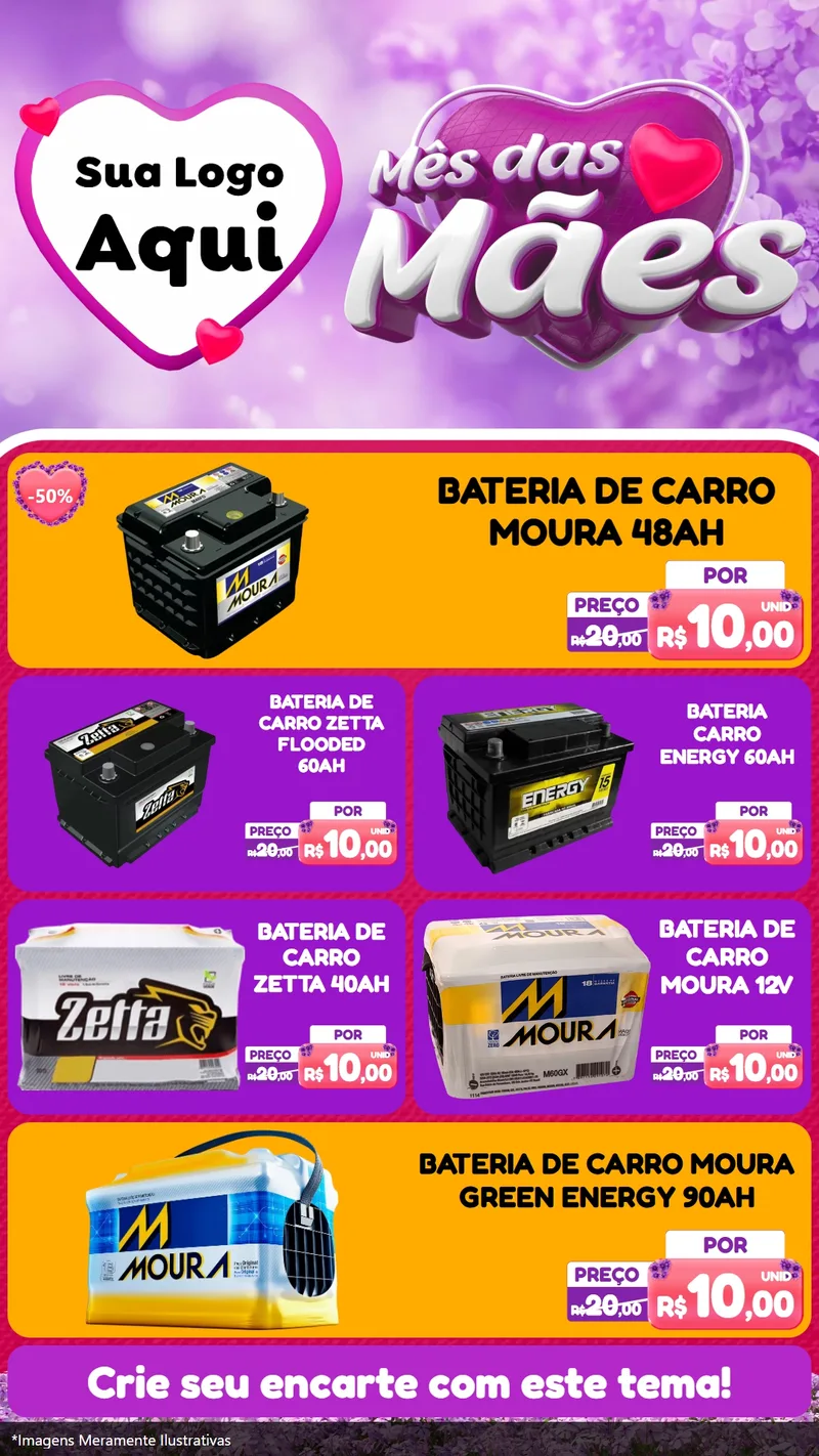 Modelo de TV para TV Vertical com o tema Mês das Mães para Baterias Elétricas