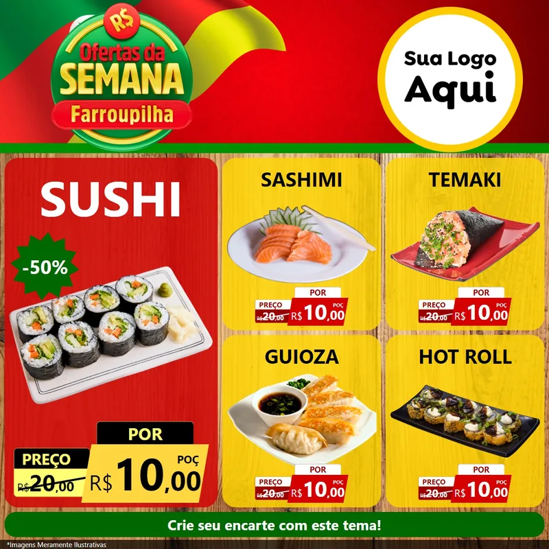 Modelo de Rede Social para Feed Facebook com o tema Ofertas da Semana Farroupilha para Comida japonesa